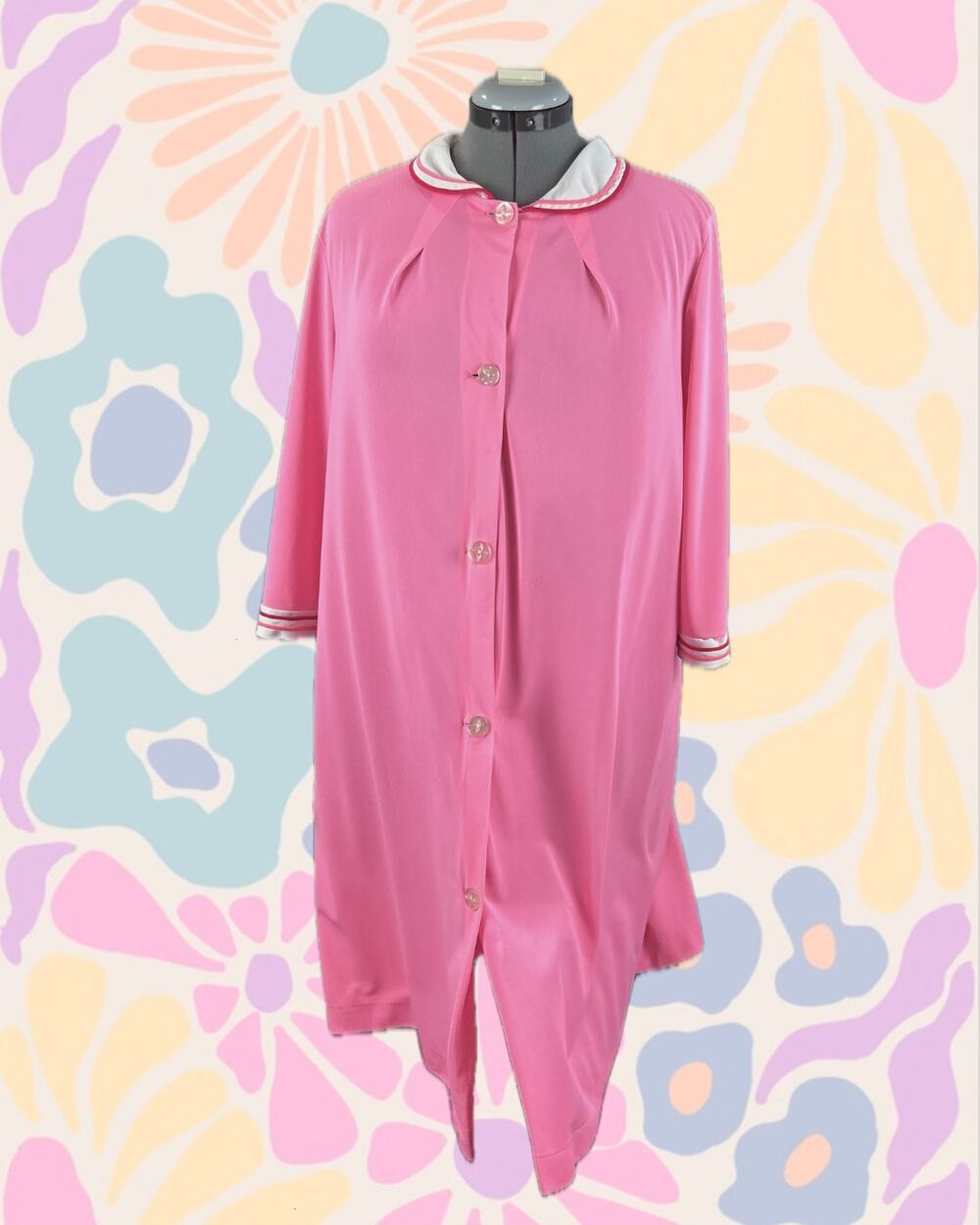 Volup Vintage 70s Lorraine Barbie Pink Peter Pan Collar Red Piped Robe Size M/L